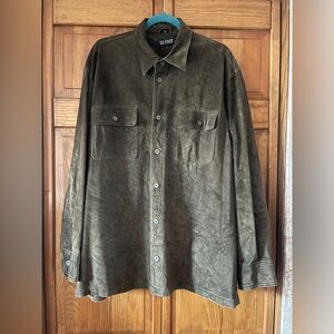 Men’s 111 State  green khaki leather button up shirt size large